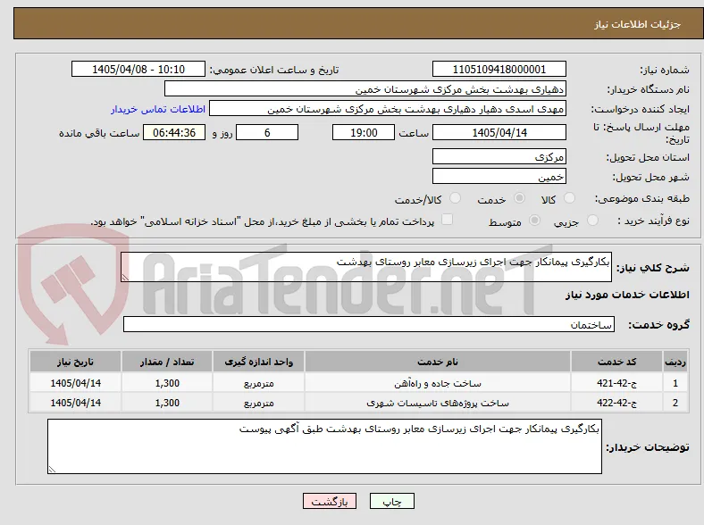 بکارگیری پیمانکار جهت اجرای زیرسازی معابر روستای بهدشت