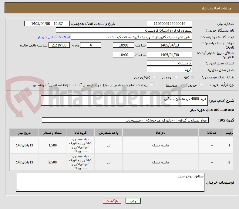 خرید 4000 تن مصالح سنگی