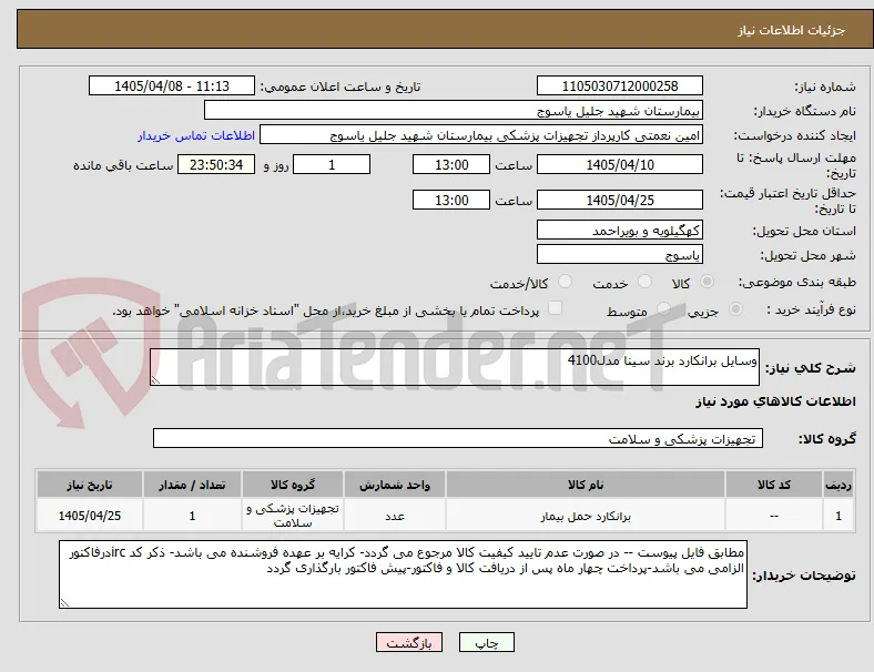 وسایل برانکارد برند سینا مدل4100