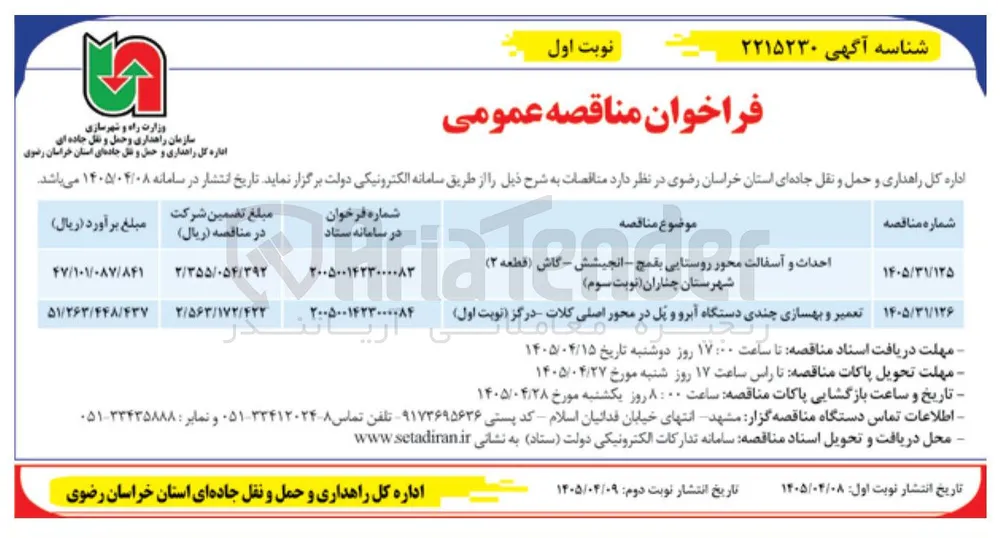 تعمیر و بهسازی چندی دستگاه آبرو و پل در محور اصلی کلات - درگز 