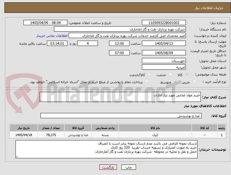 خرید مواد غذایی مورد نیاز ادارات 