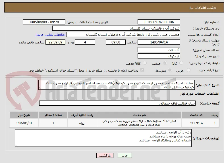 عملیات اجرای اصلاح بخشی از شبکه توزیع شهر کردکوی(بالادست میدان امیر المومنین)از توابع شهرستان کردکوی_مطابق اسناد