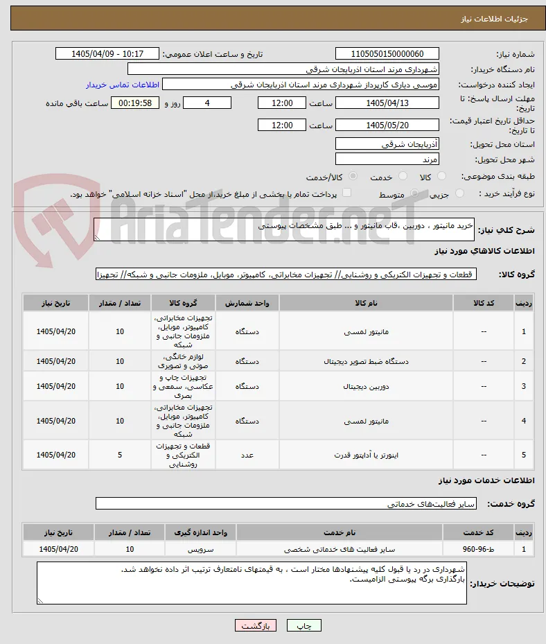 خرید مانیتور ، دوربین ،قاب مانیتور و ... طبق مشخصات پیوستی