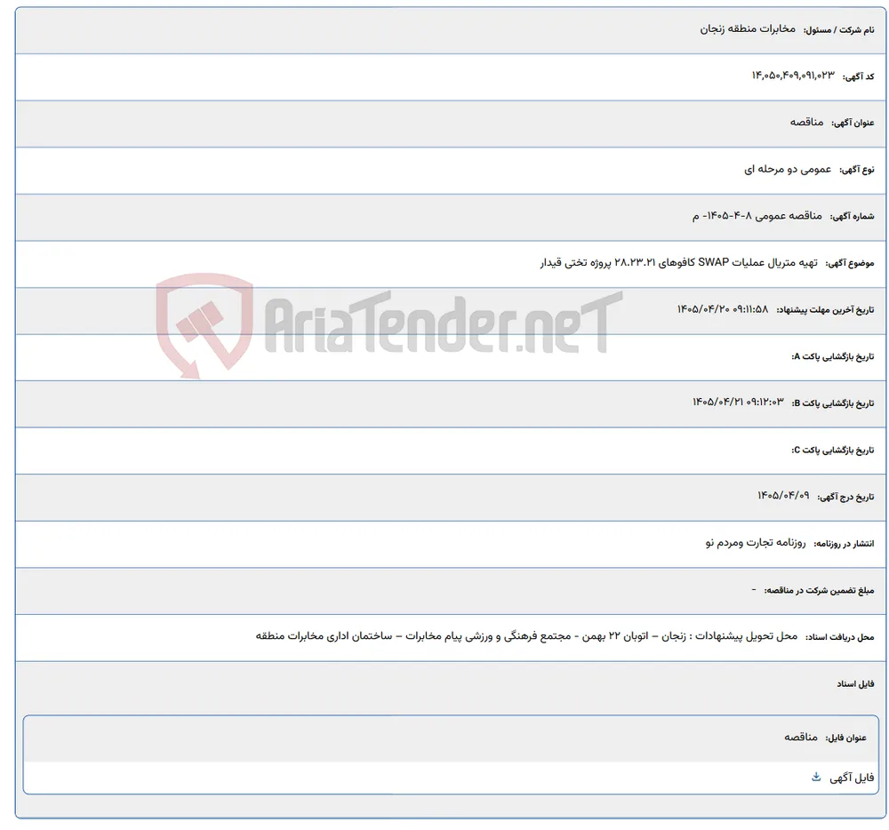 تهیه متریال عملیات SWAP کافوهای 28.23.21 پروژه تختی قیدار