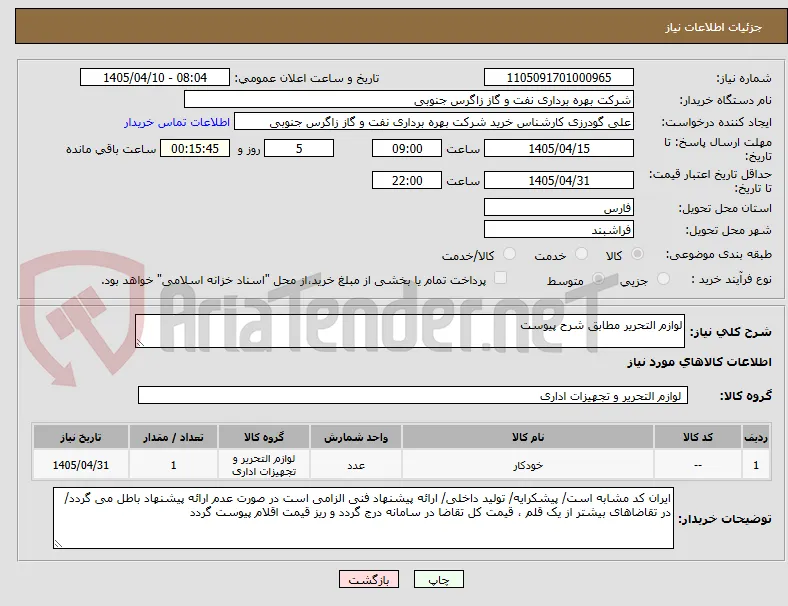 لوازم التحریر مطابق شرح پیوست