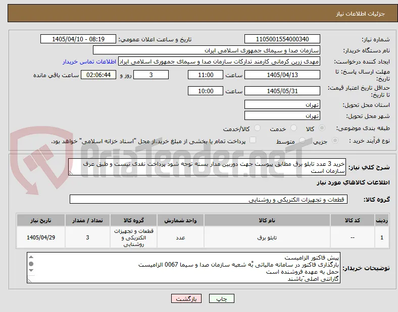 خرید 3 عدد تابلو برق مطابق پیوست جهت دوربین مدار بسته توجه شود پرداخت نقدی نیست و طبق عرف سازمان است