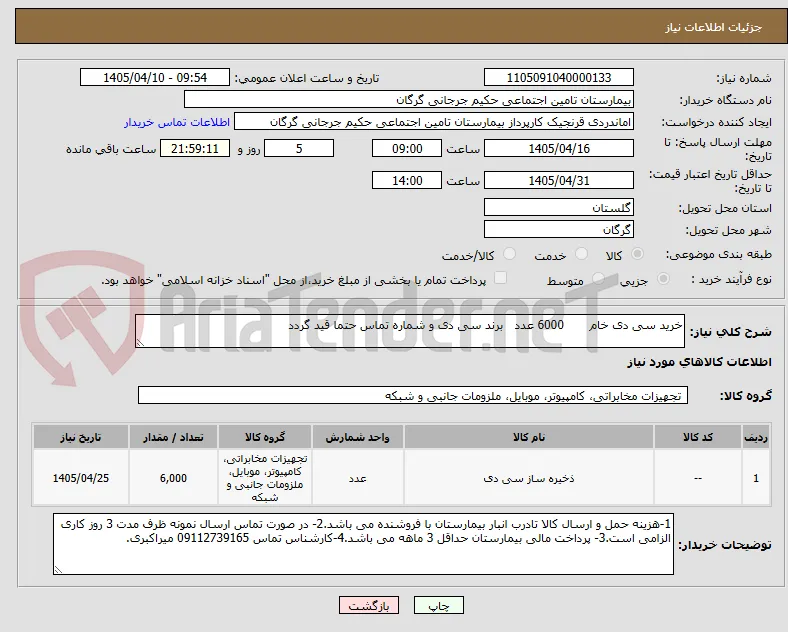 خرید سی دی خام       6000 عدد   برند سی دی و شماره تماس حتما قید گردد 