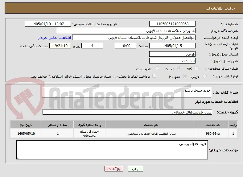 خرید جدول پرسی