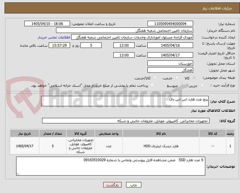 پنج عدد هارد اس اس دی