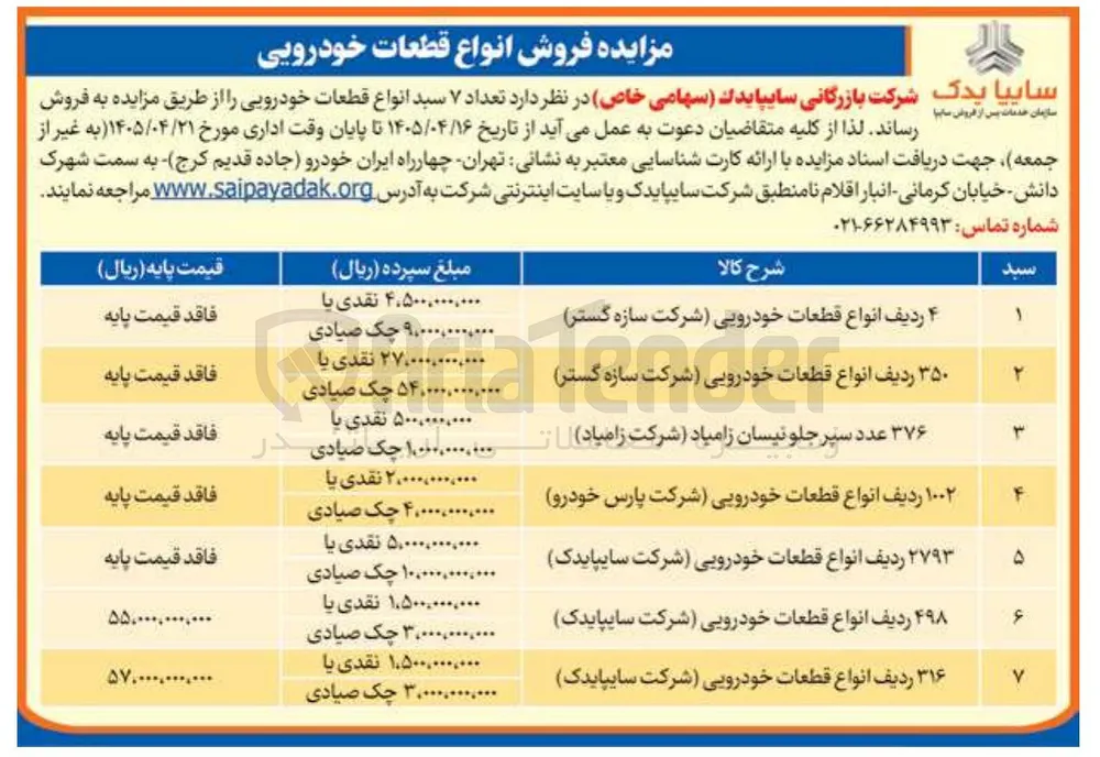 فروش انواع قطعات خودرویی