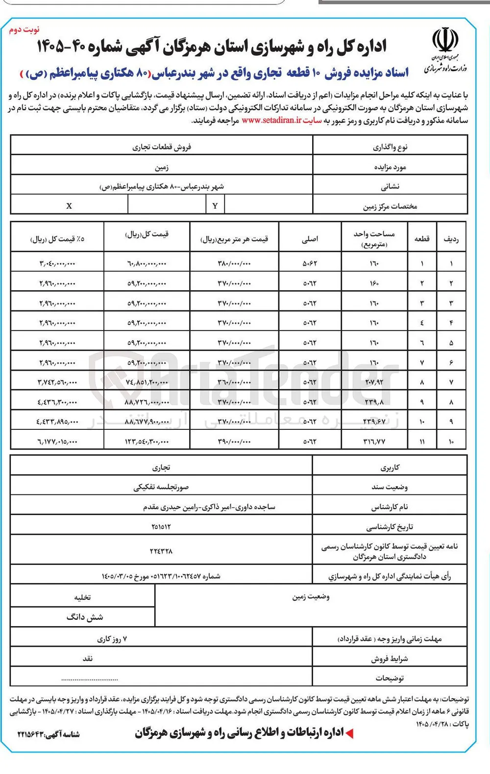 فروش ۱۰ قطعه تجاری