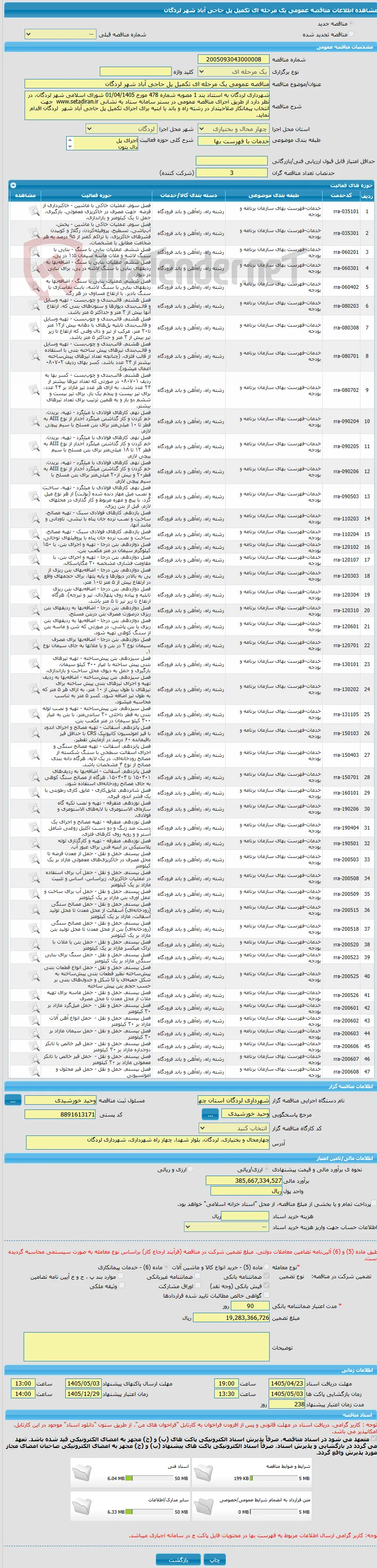 مناقصه عمومی یک مرحله ای تکمیل پل حاجی آباد شهر لردگان