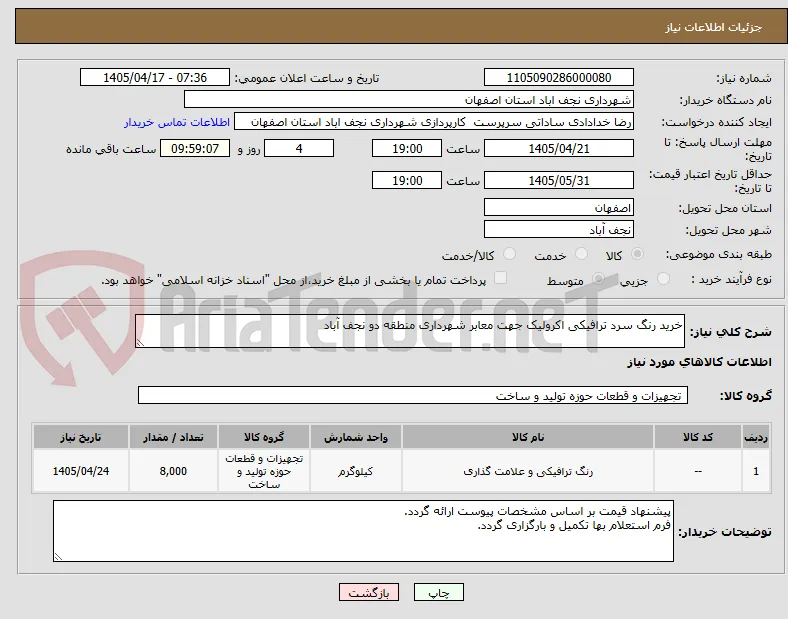 خرید رنگ سرد ترافیکی اکرولیک جهت معابر شهرداری منطقه دو نجف آباد