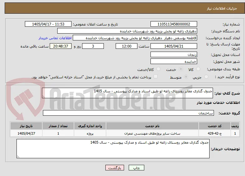 جدول گذاری معابر روستای زاغه لو طبق اسناد و مدارک پیوستی - سال 1405