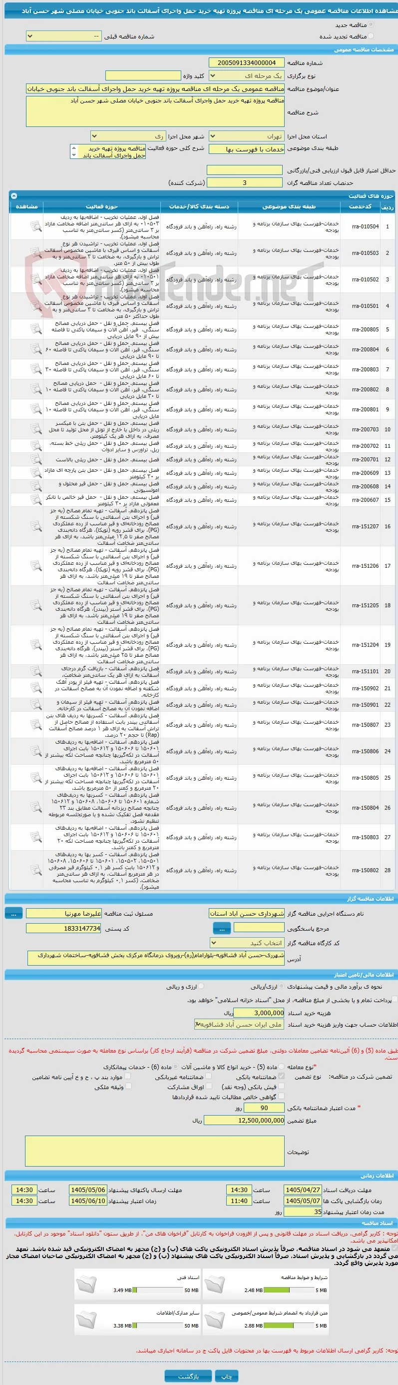 مناقصه عمومی یک مرحله ای مناقصه پروژه تهیه خرید حمل واجرای آسفالت باند جنوبی خیابان مصلی شهر حسن آباد 