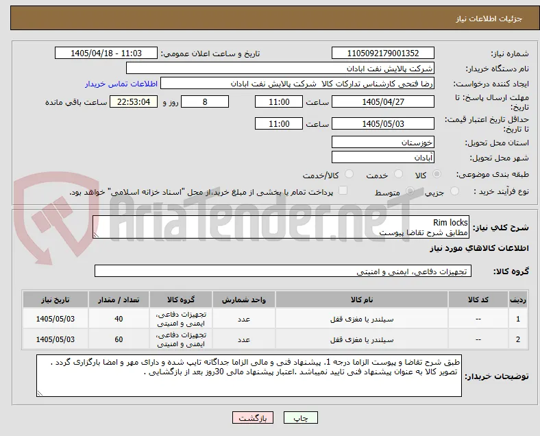 Rim locks
مطابق شرح تقاضا پیوست