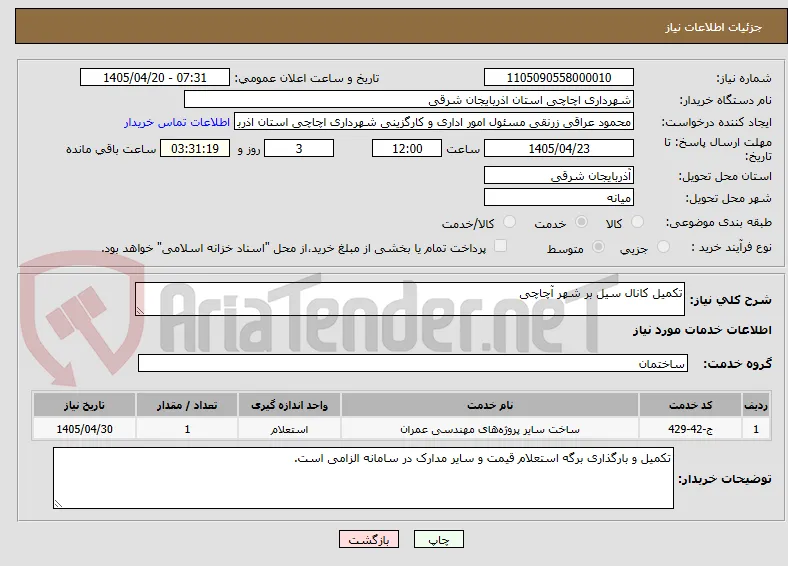 تکمیل کانال سیل بر شهر آچاچی