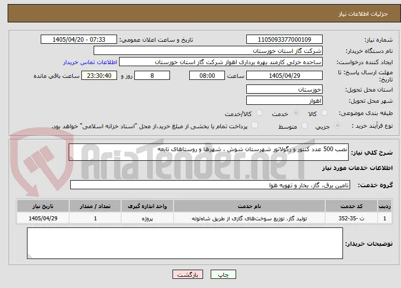 نصب 500 عدد کنتور و رگولاتور شهرستان شوش ، شهرها و روستاهای تابعه