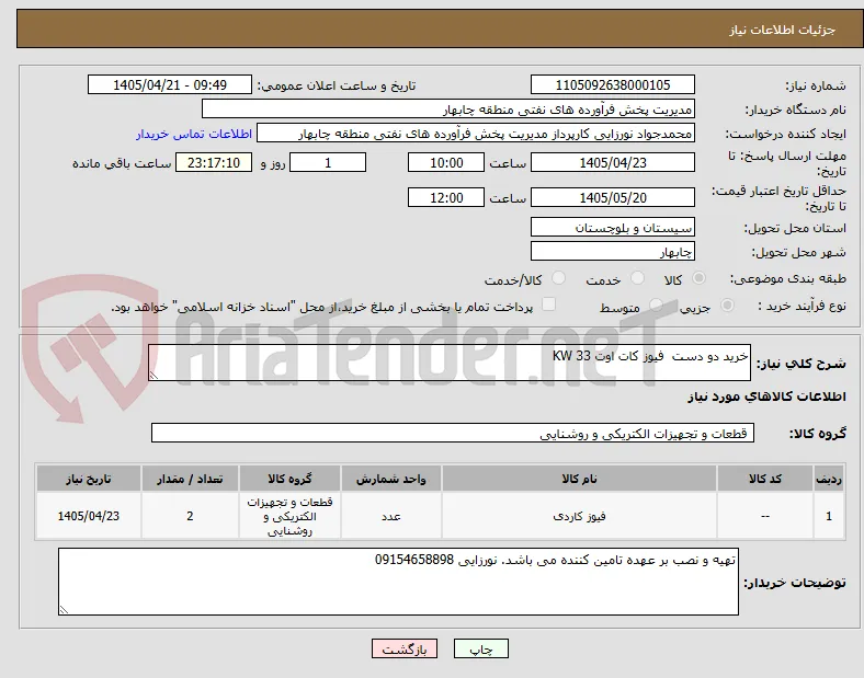 خرید دو دست  فیوز کات اوت 33 KW