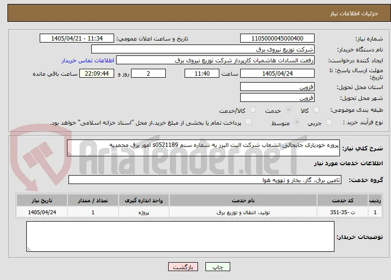 پروزه خودیاری جابجائی انشعاب شرکت الیت البرز به شماره سنم s0521189 امور برق محمدیه 