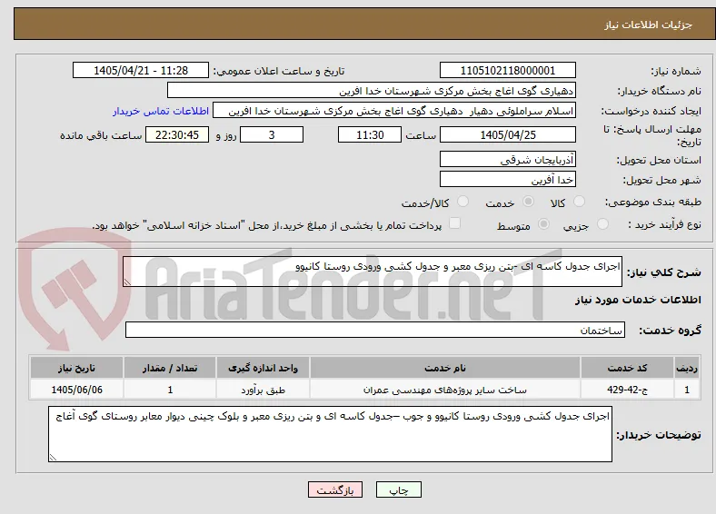 اجرای جدول کاسه ای -بتن ریزی معبر و جدول کشی ورودی روستا کانیوو