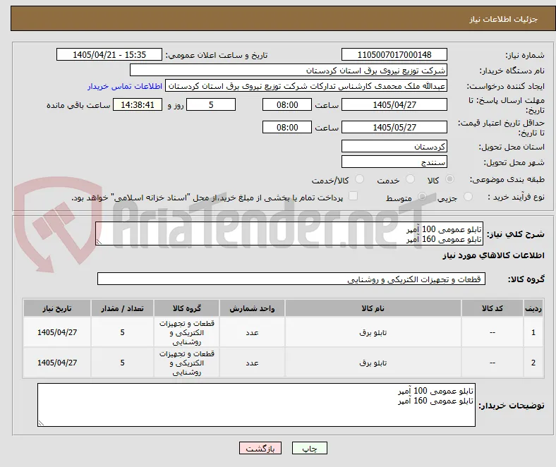 تابلو عمومی 100 آمپر
تابلو عمومی 160 آمپر