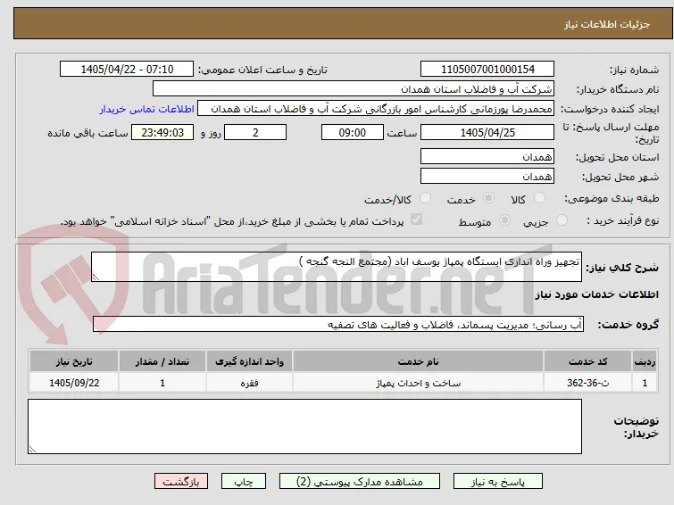 تجهیز وراه اندازی ایستگاه پمپاژ یوسف اباد (مجتمع النجه گنجه )
