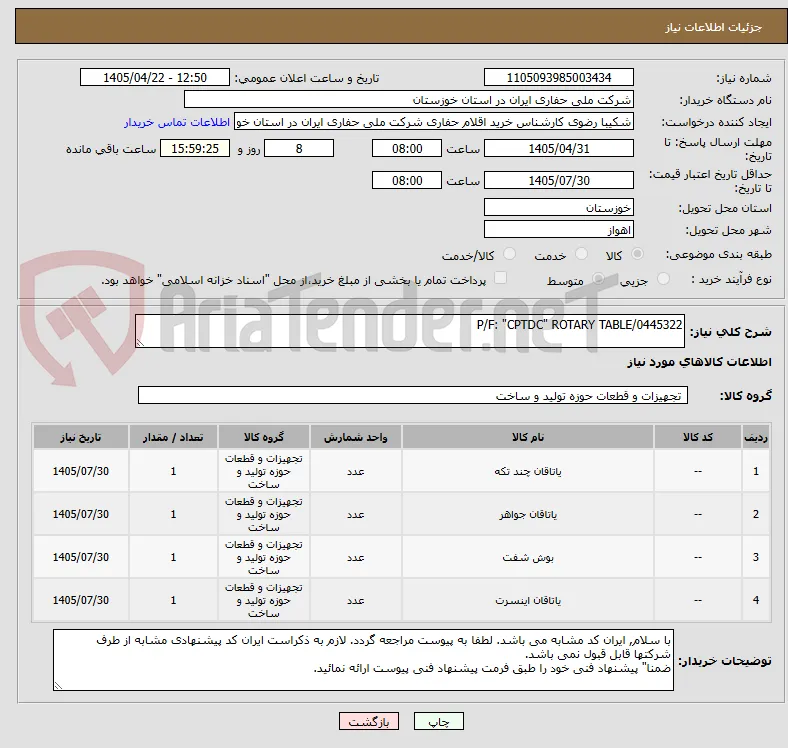 P/F: "CPTDC" ROTARY TABLE/0445322