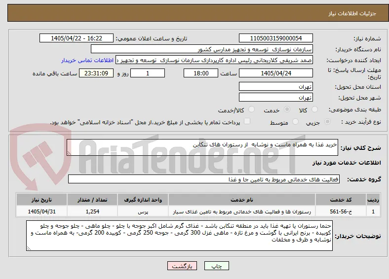 خرید غذا به همراه ماست و نوشابه  از رستوران های تنکابن