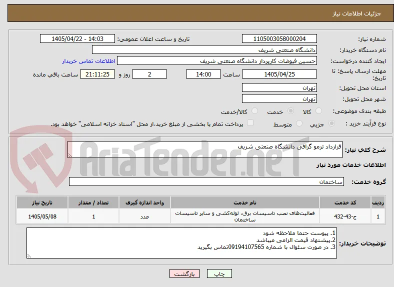 قرارداد ترمو گرافی دانشگاه صنعتی شریف