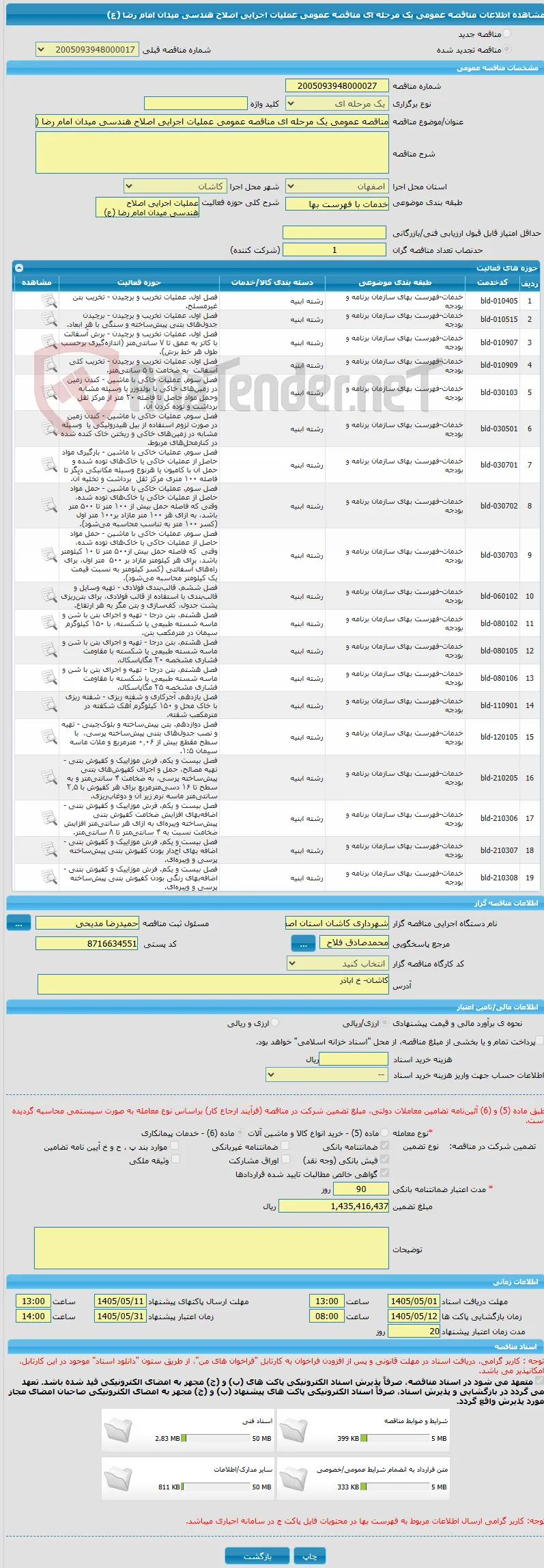 مناقصه عمومی یک مرحله ای مناقصه عمومی عملیات اجرایی اصلاح هندسی میدان امام رضا (ع) 