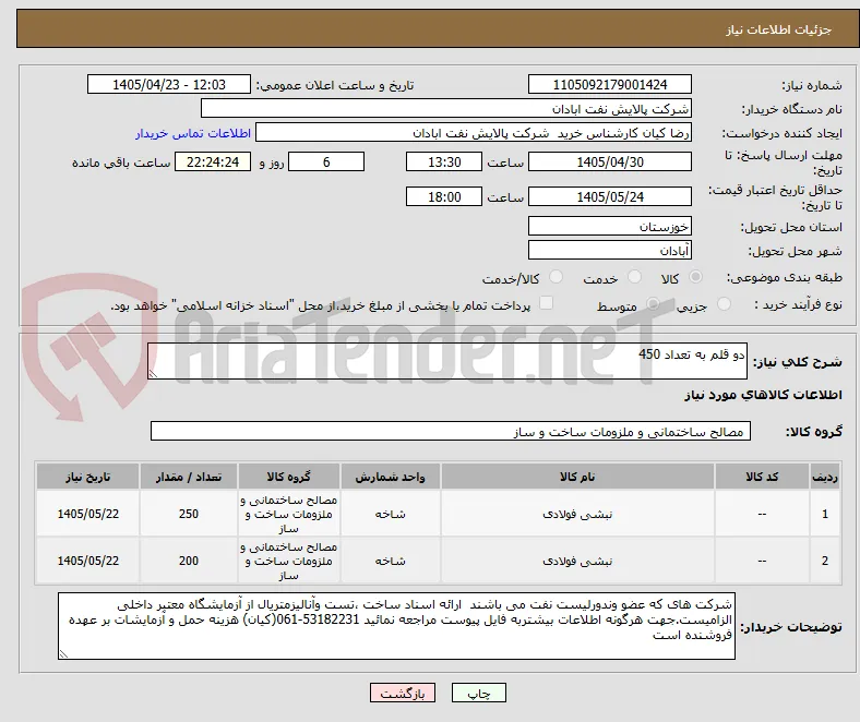 دو قلم به تعداد 450