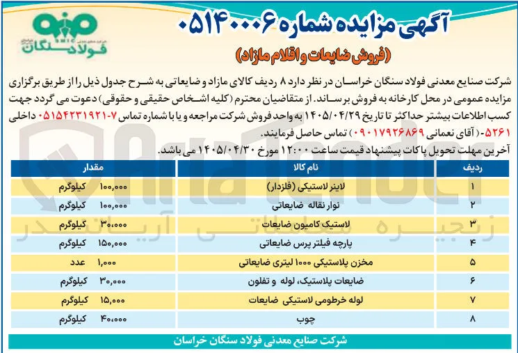 فروش ضایعات و اقلام مازاد