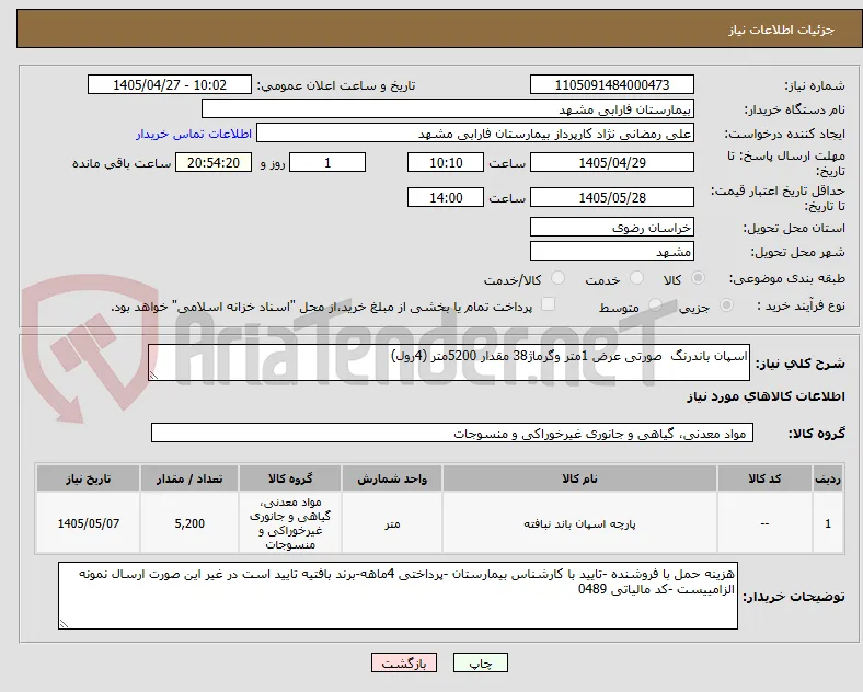اسپان باندرنگ  صورتی عرض 1متر وگرماژ38 مقدار 5200متر (4رول)