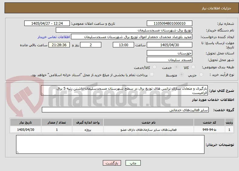 بارگیری و متعادل سازی ترانس های توزیع برق در سطح شهرستان مسجدسلیمان-داشتن رتبه 5 برق الزامیست
