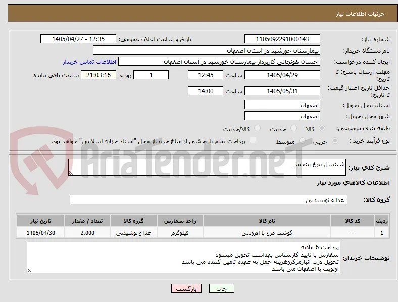 شینسل مرغ منجمد