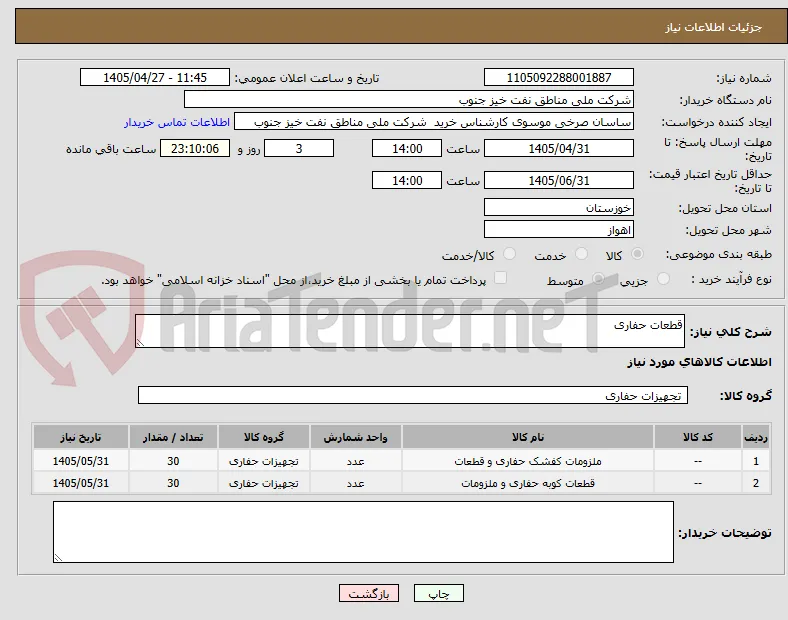 قطعات حفاری
