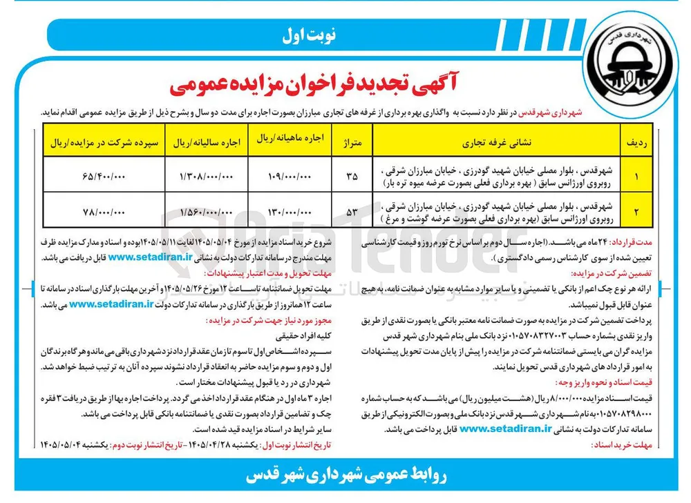 واگذاری بهره برداری از غرفه های تجاری