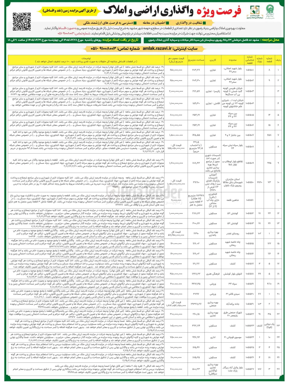 واگذاری اراضی و املاک در 27 ردیف با کاربری مسکونی تجاری ورزشی  باغداری 