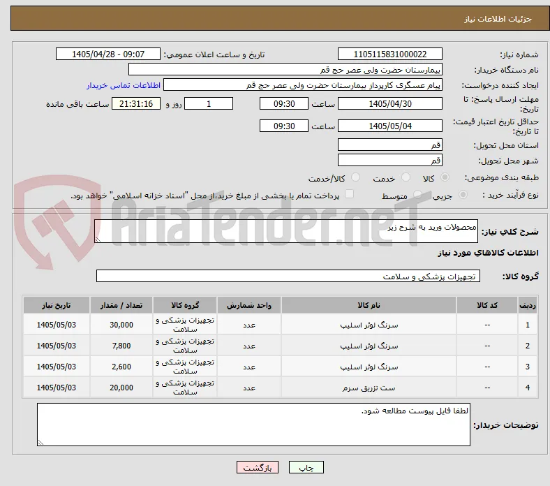 محصولات ورید به شرح زیر