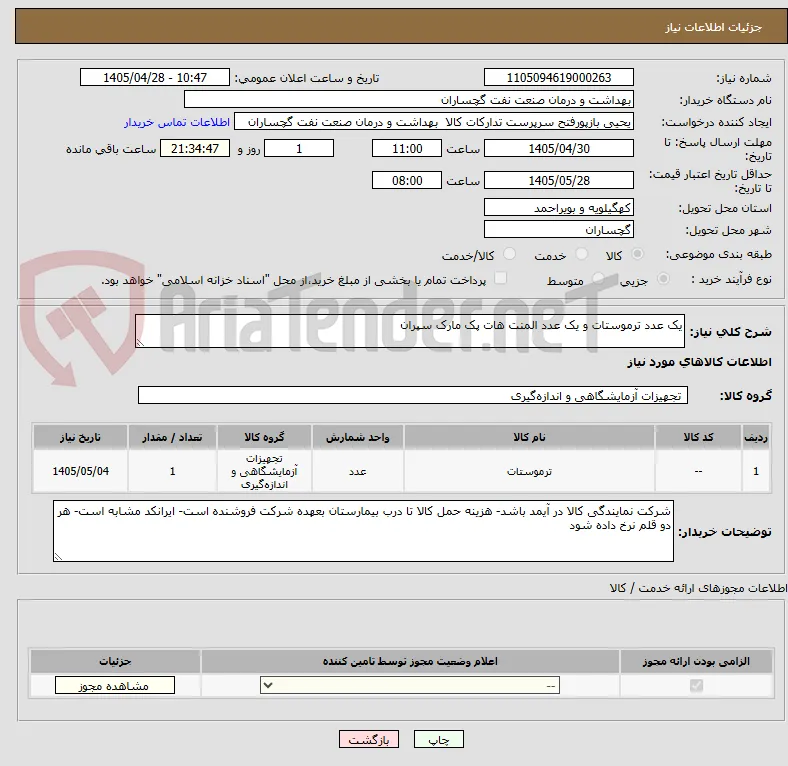 یک عدد ترموستات و یک عدد المنت هات پک مارک سپران