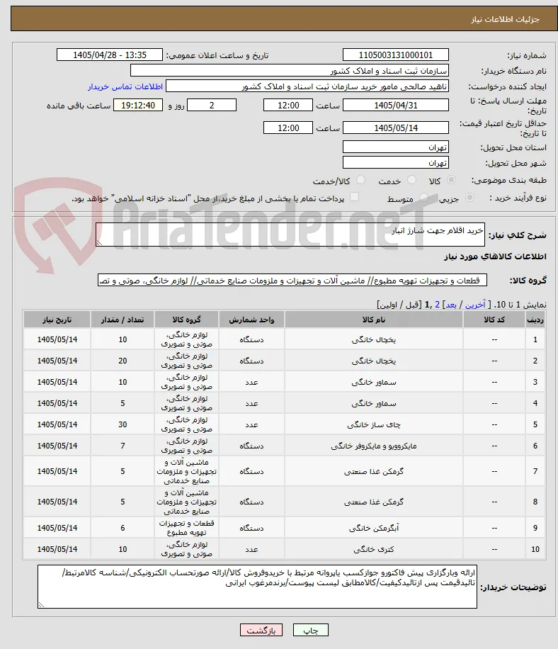 خرید اقلام جهت شارژ انبار