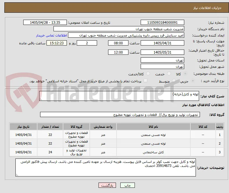 لوله و کابل(خزانه)