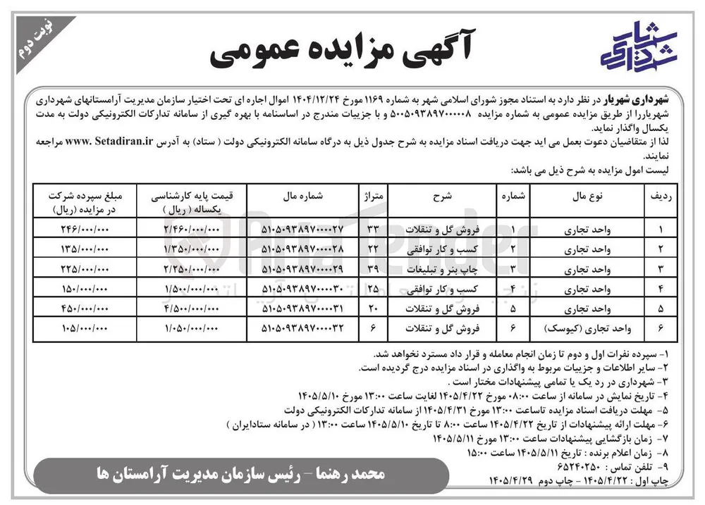 اجاره اموال سازمان مدیریت آرامستان ها