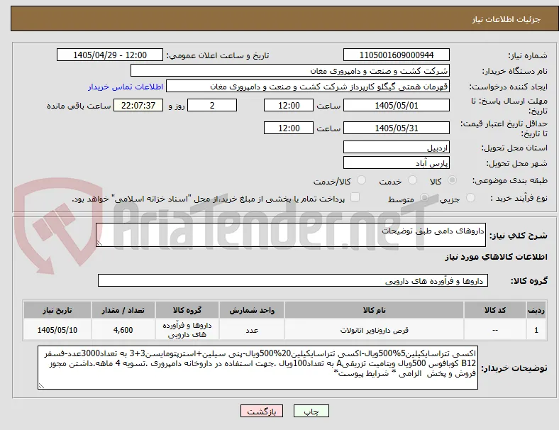 داروهای دامی طبق توضیحات