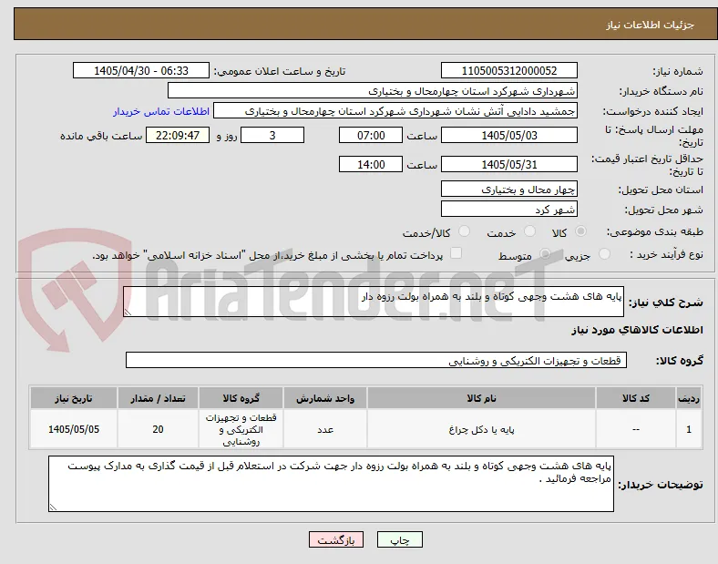 پایه های هشت وجهی کوتاه و بلند به همراه بولت رزوه دار