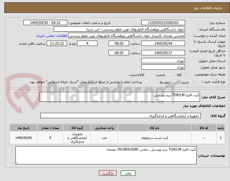کیت الایزا TOXO.M برند ویرسل .