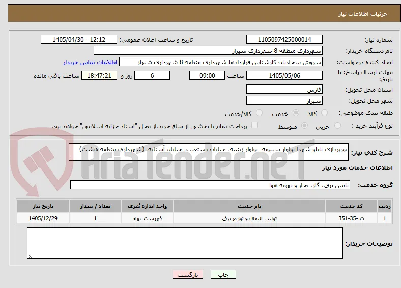نورپردازی تابلو شهدا بولوار سیبویه، بولوار زینبیه، خیابان دستغیب، خیابان آستانه، (شهرداری منطقه هشت)