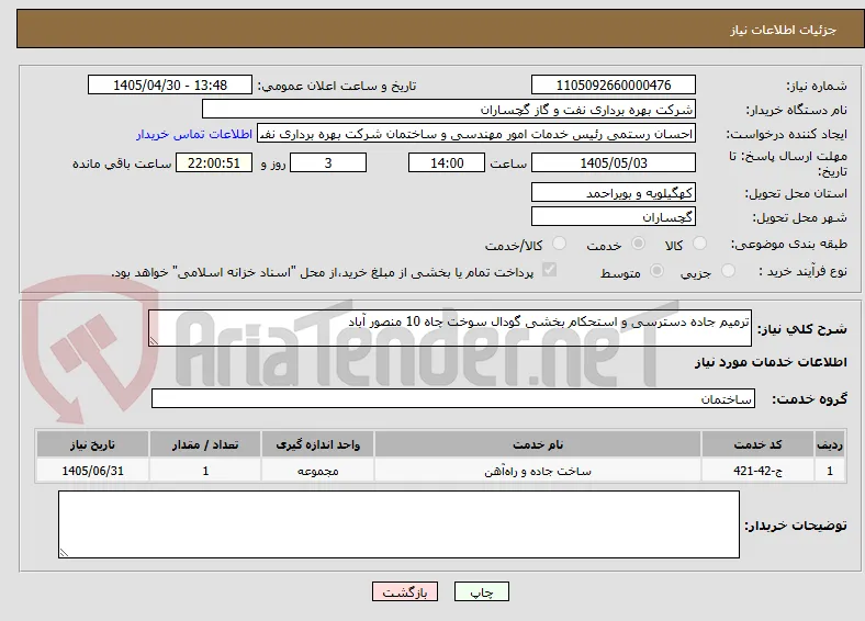 ترمیم جاده دسترسی و استحکام بخشی گودال سوخت چاه 10 منصور آباد
