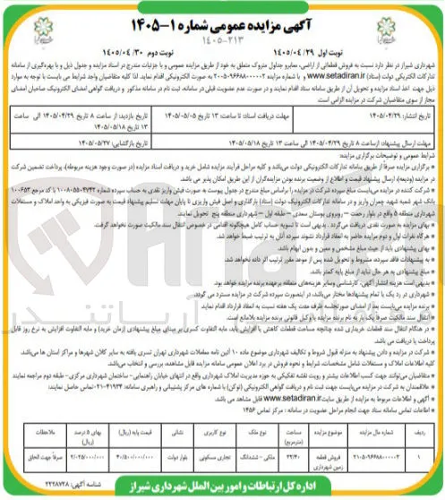  فروش قطعاتی از اراضی، جداول متروک